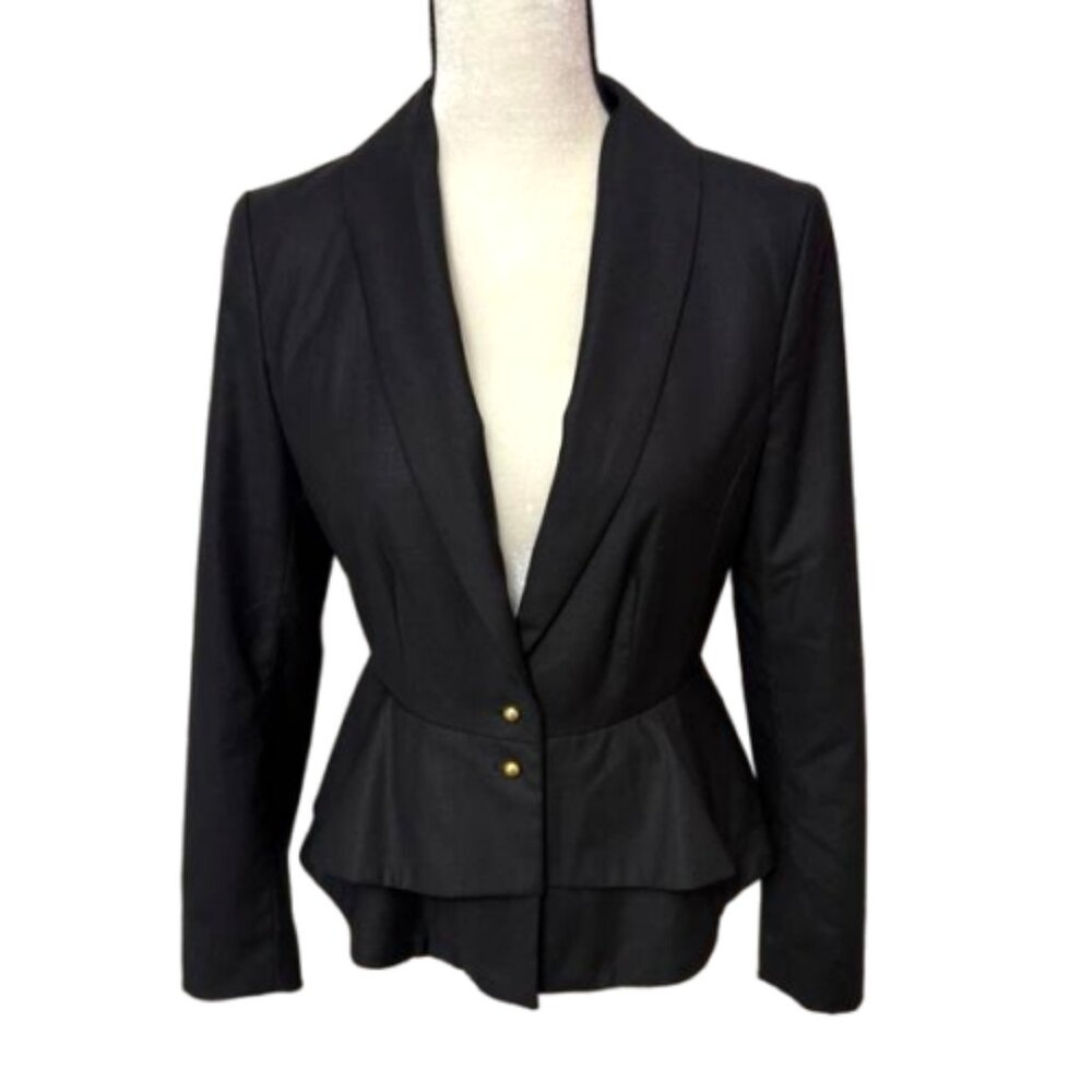 H&M Black Gold Button Flared Layered Short Blazer Size 8 #2279